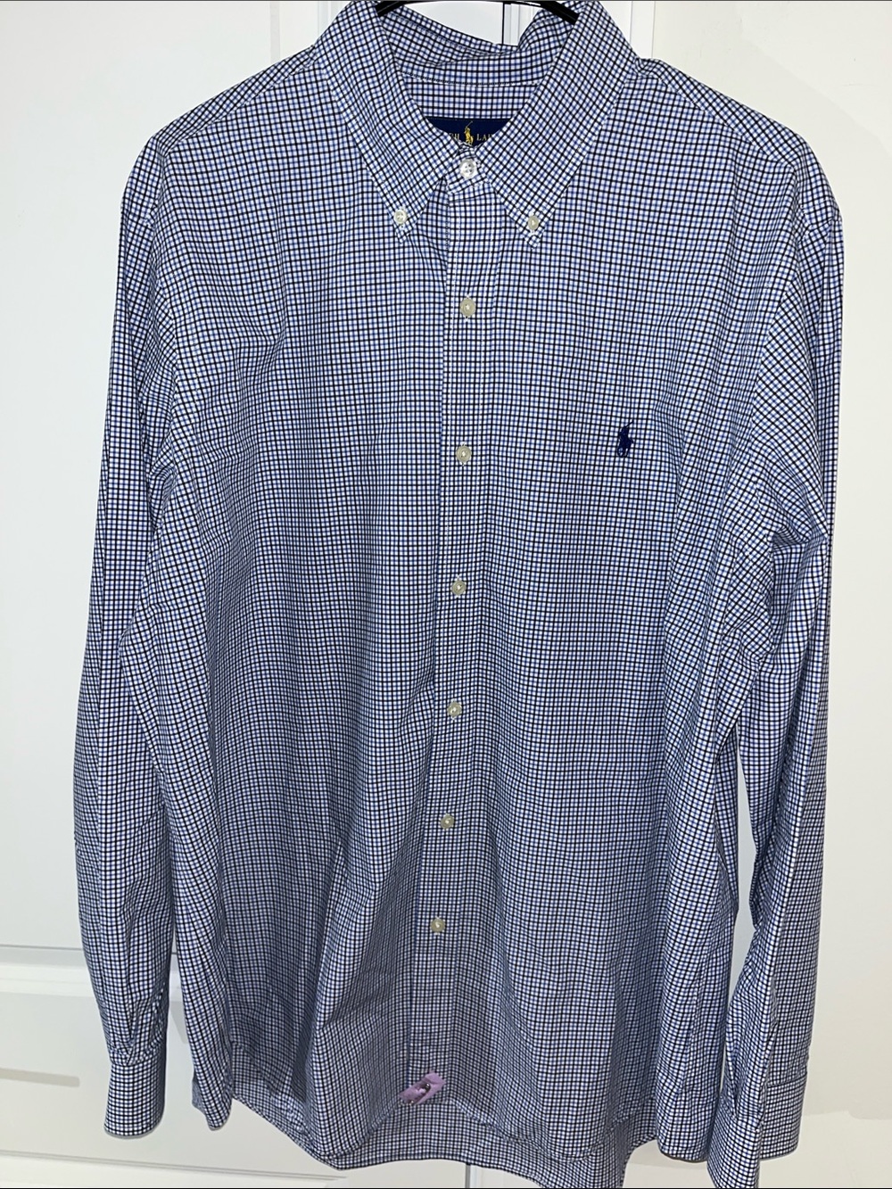 Polo by Ralph Lauren Blue White Gingham Checked Plaid w/Pony LS Summer Shirt XL